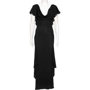 Valentino Black Ruffled Silk Backless Maxi Dress M