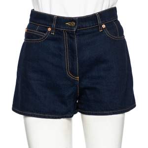 Valentino Blue Denim VLogo Detailed High Waisted Shorts S