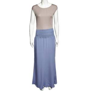 Valentino Boutique Beige Knit & Lilac Silk Paneled Sleeveless Maxi Dress XL 