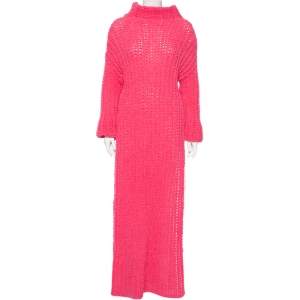 Valentino Pink Alpaca Cable Knit Turtle Neck Side-Open Maxi Dress S