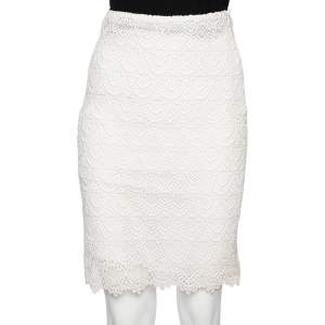 Valentino Off-White Guipure Lace Knee Length Skirt M