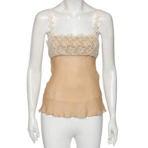 Pre Owned Valentino Beige Silk & Lace Trimmed Sleeveless Camisole M