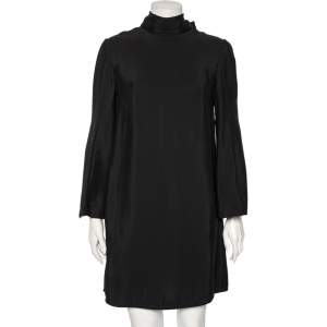 Pre Owned Valentino Black Crepe Vlogo Scarf Tie Detail Shift Dress M