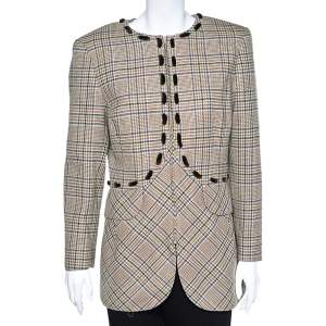 Valentino Boutique Beige Prince Of Wales Check Wool Blazer L
