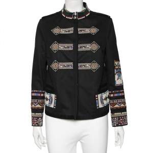 Pre Owned Valentino Black Tribal Beat Embellished Cotton Military Jacket L
