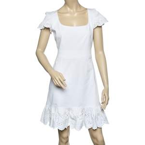 فستان  قصير فالنتينو قطن أبيض مزين بحافة مموجة مقاس متوسط - ميديوم