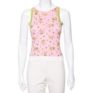Pre Owned Valentino Pink Floral Embellished Knit Cross Back Top S 