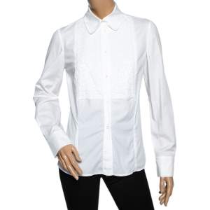 Pre Owned Valentino White Bead Embellished Cotton Button Front Shirt M