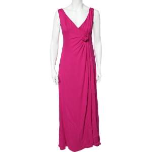 Valentino Pink Crepe Slit Detail Draped Sleeveless Gown L