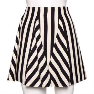 Pre Owned Valentino Monochrome Striped Wool Crepe Flared Short Skirt M