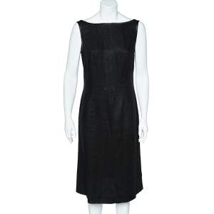 Pre Owned Valentino Miss V Vintage Black Linen Sleeveless Sheath Dress M