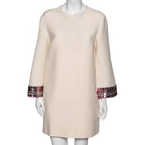 Pre Owned Valentino Pink Crepe Sequin Embellished Shift Dress M