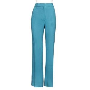 Pre Owned Valentino Blue Crepe Wide Leg Trouser M