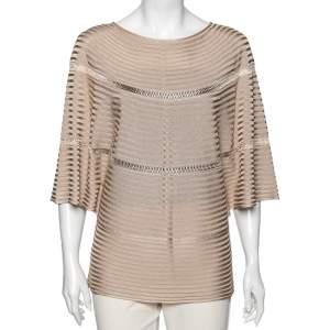 Pre Owned Valentino Beige Rib Knit Kaftan Top XL