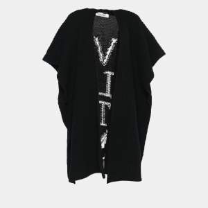 Pre Owned Valentino Black Chunky Knit VLTN Intarsia Cardigan M