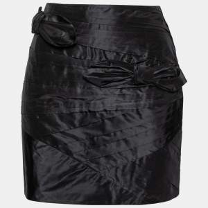 Pre Owned Valentino Black Silk Pleated Bow Embellished Mini Skirt L