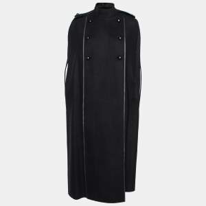 Pre Owned Valentino Black Wool Button Front Cape Coat M
