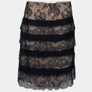 مملوكة مسبقًا Valentino Blue and Beige Ruffle Trim Lace Skirt S