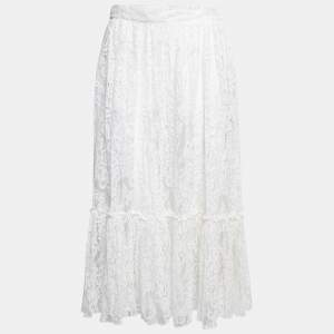 مملوكة مسبقًا Valentino White Lace Tiered Midi Skirt S