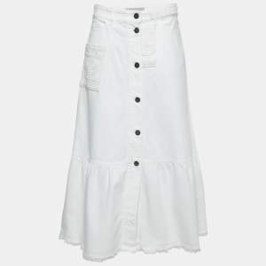 Valentino White Denim Bead Embroidered Embellished High Waist Skirt M
