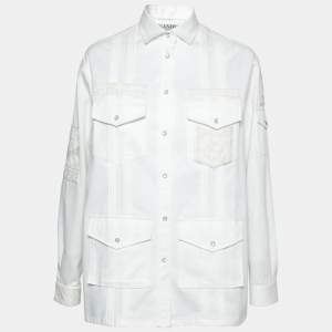 Valentino White Denim Bead Embroidered Button Front Jacket M