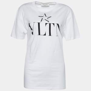 Pre Owned Valentino White Jersey VLTN Star Print T-Shirt M