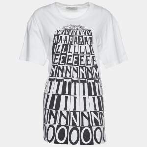 Pre Owned Valentino White Jersey Tower Logo Print T-Shirt L