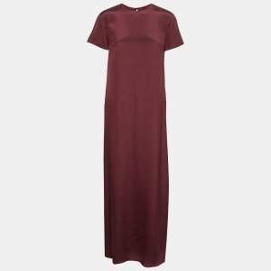 Pre Owned Valentino Burgundy & Pink Paneled Silk Crepe Short Sleeve Maxi Dress S