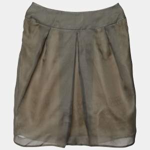 Valentino Grey Silk Pleat Detail Skirt L