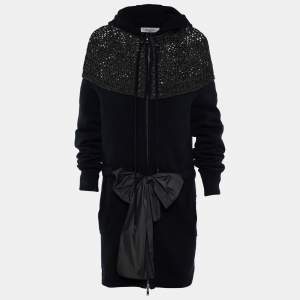 Pre Owned Valentino Grey/Black Wool Crochet Hoodie Zip Front Jacket M