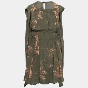 Pre Owned Valentino Olive Green Silk Printed Cape Kaftan Dress S