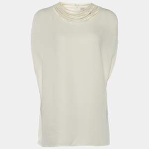 Pre Owned Valentino Cream Silk Layered Neckline Cape Blouse L