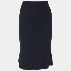 Pre Owned Valentino Black Wool Blend A-Line Skirt L