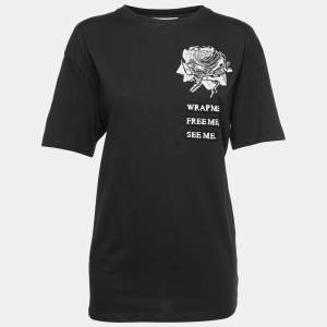 Pre Owned Valentino Black Cotton Embroidered Crew Neck T-Shirt L