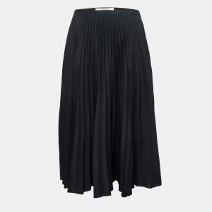 Pre Owned Valentino Black Satin Pleated Flared Midi Skirt S