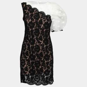 Pre Owned Valentino Black Floral Lace One-Shoulder Dress S