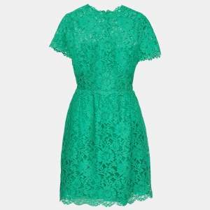 Pre Owned Valentino Green Floral Lace Knee-Length Dress M