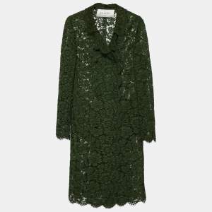 Valentino Dark Green Floral Lace Coat & Skirt Set M