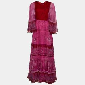 Valentino Pink Printed Silk Chiffon Maxi Dress M