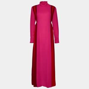 Valentino Color Block Silk Mock Neck Pleated Maxi Dress M