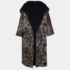 Valentino Black Lurex Knit Hooded Open Overcoat M