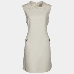 Pre Owned Valentino Ivory White Wool & Silk Shift Dress L