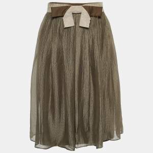 مملوكة مسبقًا Valentino Vintage Olive Green Crepe Silk Bow Detail Skirt M
