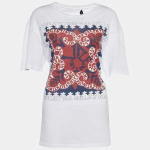 Pre Owned Valentino White Jersey Logo Print T-Shirt S