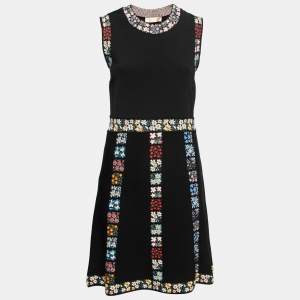 Valentino Black Floral Patterned Knit Flared Midi Dress L