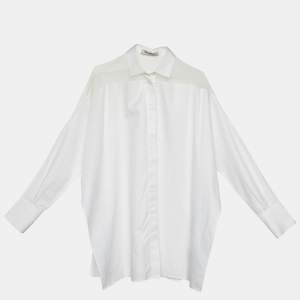 Pre Owned Valentino White Cotton & Silk Trim Oversized Shirt M
