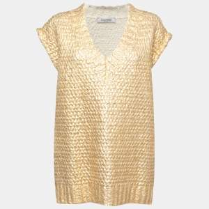 Valentino Gold Coated Wool Knit V-Neck Vest S
