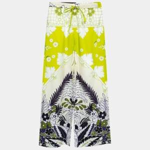Pre Owned Valentino Lime Green Printed Cotton Drawstring Pants S