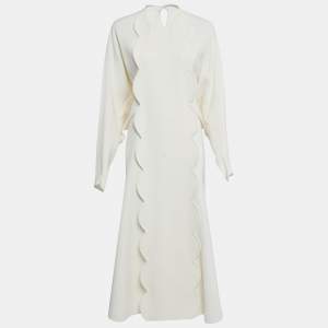 Valentino Cream Scallop Detail Full Sleeve Dress M