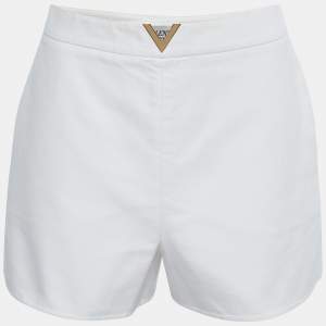 Valentino White Cotton V-Logo Appliqued Shorts M